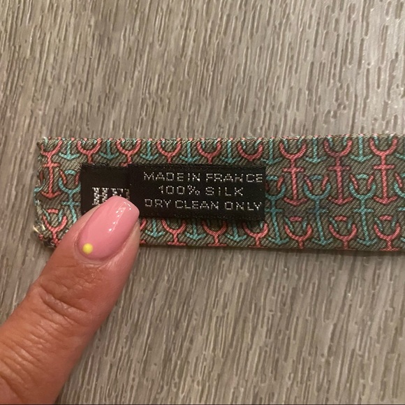 HERMES salmon pink & teal anchor bowtie - Picture 6 of 6